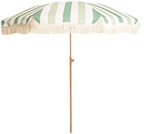 Ombrellone da Spiaggia giardino con frangia, 200 cm, portatile, a righe protezione UV, inclinabile, con nappa, per piscina, balcone, terrazza, patio.