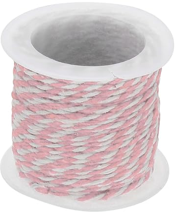sourcing map 1.5mm Colorful Braided Cotton Cord, 11 Yards White/Pink Bakers Twine Cotton 4-Ply Rope String for Friendship Bracelet Making, DIY Crafts Jewelry Wrapping Decor Supply