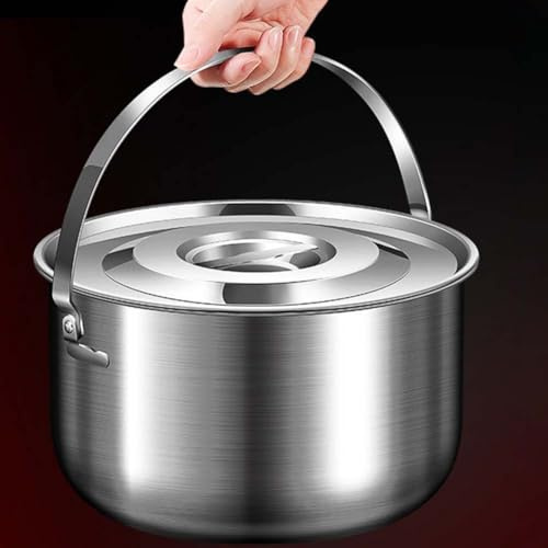 Casserole de camping en acier inoxydable avec couvercle et poignée, grande capacité, ustensiles de cuisine pour extérieur, randonnée, pique-nique, argent (6 L)