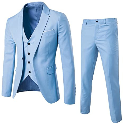 Generisch Traje de hombre ajustado de 3 piezas, traje de negocios, para bodas y fiestas, chaqueta, chaleco y pantalón, camisa de manga larga para hombre, BU1, M