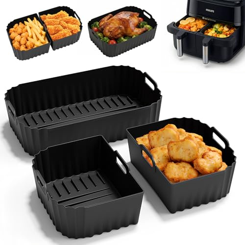 3 Piezas Molde Silicona Freidora de Aire para Philips Dual Basket Air Fryer Serie 1000 7.1L, Reutilizable Caliente Air Fryer Accesorios Para Philips Dual Basket NA154/00, Recipiente Air Fryer