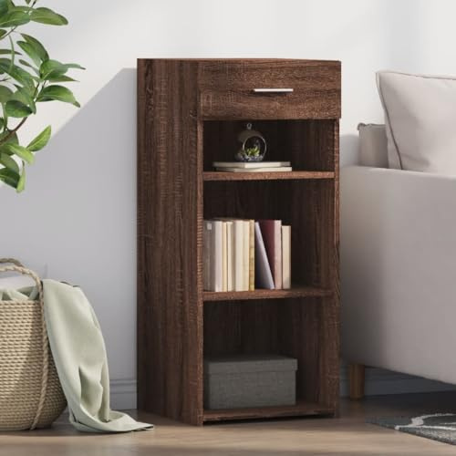 Mokuyary Aparador marrón con aspecto de roble 40 x 42,5 x 93 cm de material de madera con cajón y estantes, armario de cocina, armario auxiliar para salón, pasillo, cocina