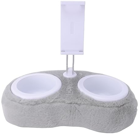 TIKATARER Tablet Pillow Stand, Adjustable Tablet Holder with Detachable Snack Bowl, 360 Rotating Clamp/Holder & Soft Plush Phone Rack, Ideal for Reading & Relaxation on Bed (Double Bowl Light Gray (