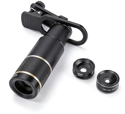 MENDUNER Telefonkameraobjektivsats, 22X Teleobjektiv 198° Fisheye-objektiv 0,6X Vidvinkelobjektiv 15X Makroobjektiv med Stativ och Förvaringsfodral, IOS -smarttelefoner och Surfplattor