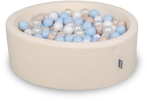 KiddyMoon Bällebad Für Baby Mit Teddy-Plüsch, Größere 7 cm Bälle Für Eine Vollere Füllung, Ab 8 Monaten, Abnehmbarer Bezug