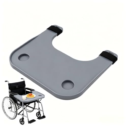 Plateau pour fauteuil roulant avec porte-gobelet, table universelle pour fauteuil roulant | Plateau amovible pour fauteuil roulant pour adulte - Charge maximale : 50 kg - En plastique ABS - 58 x 53 cm - Gris