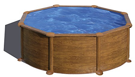 Gre KITPR358WO Piscina de Acero Elevada, Redonda con Aspecto Madera, Piscinas Desmontables para Jardín, 350 x 132 cm, Mauritius