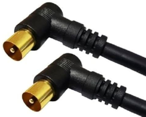 electrosmart 0.5 Meter Black Male Coax Plug to Male Coax Plug TV Aerial Cable with 90 Degree Right Angled Gold Plated Connectors – Short neat cable - Length: 50cm