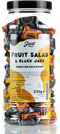 Fruit Salad and Black Jacks Chews Gift Jar from The A-Z Retro Sweet Shop Collection