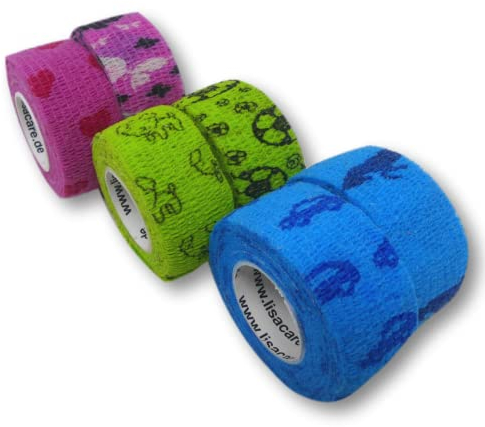 LisaCare Bendaggio coesivo autoadesivo – Set di 6 – 2,5 cm di larghezza x 4,5 m estensibile con cane misto, auto, farfalla, calcio, cuore, cavallo