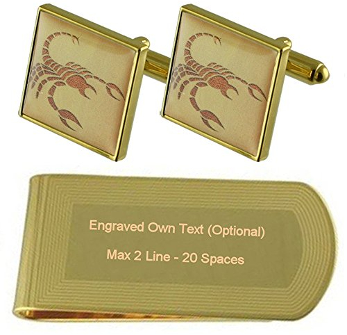 Select Gifts Skorpion Geburtstag Sternzeichen Sternzeichen Gold-Manschettenknöpfe Geldscheinklammer Gravur Geschenkset