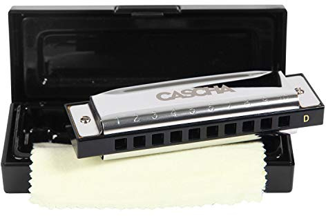 CASCHA Blues Harmonica D-Major Beginners & Advanced - high-quality 10-hole diatonic harmonica excellent sound - with high-quality copper reeds - practical case and cleaning cloth