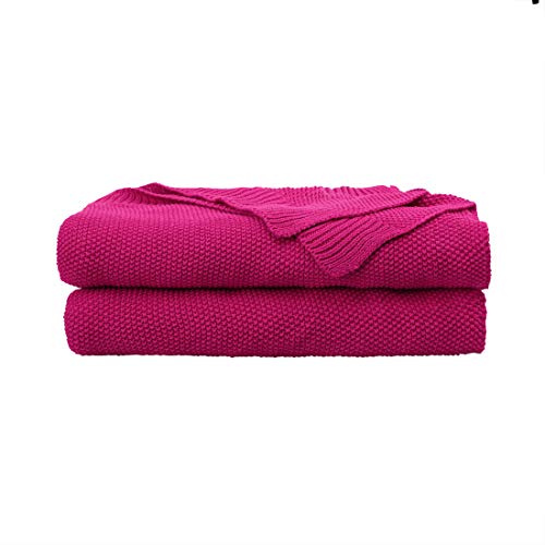 PiccoCasa Überwurfdecke aus 100% Baumwolle, einfarbig, leicht, dekorative Überwürfe und Decken, weiche Strickdecke für Sofa, Couch, Fuchsia, 127 x 152,4 cm