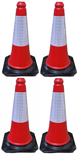 Ferretelix® Kit 4 Conos Señalización Tráfico 50 cm – Base de Goma y Reflectante 20 cm Clase II – Norma UNE EN 13422