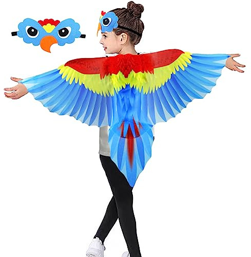 IROLEHOME Bird-Costume-Parrot-Wings for Kids with Bird Headbands, Boys Girls Eagle Dress-up Cape Christmas Gifts Party Favors