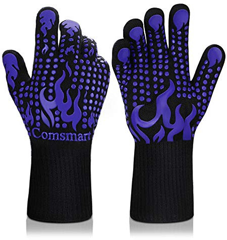 Comsmart BBQ Handschuhe, 1472 Grad F Hitzebeständige Grillhandschuhe Silikon rutschfeste Ofenhandschuhe Lange Küchenhandschuhe für Grillen, Kochen, Backen, Schneiden