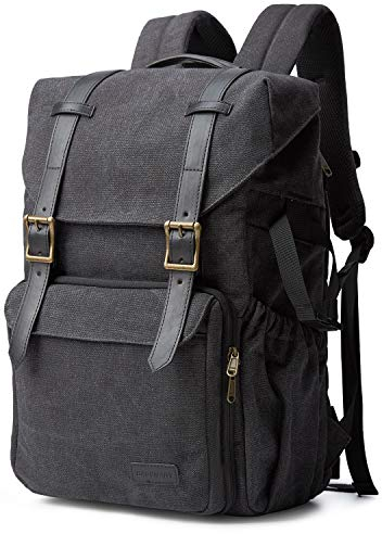 bagsmart Fotorucksack DSLR Kamerarucksack Canvas Diebstahlsicher Wasserabweisend mit Regenschutz für 15 Zoll Laptop, Spiegelreflexkamera, Objektive, Zubehör, Stativ (schwarz)