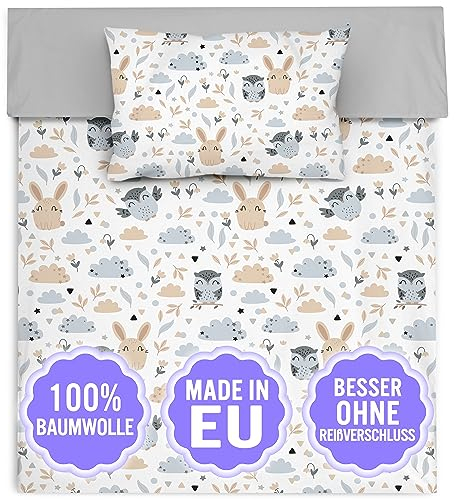 Amilian Kinder Bettbezug aus Baumwolle 100x135 - Weiche Bettwäsche für Kinderbett - Pflegeleichte Kinderbettwäsche für Jungen und Mädchen im liebevollen Design