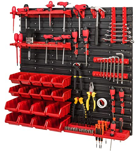 PAFEN Sistema de almacenamiento de pared de herramientas 772 x 780 – Juego de soportes para herramientas y cajas apilables – Estantería de pared – Estantería de taller