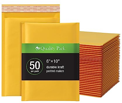 Quality Park Bubble Mailers, 6 x 9 Shipping Envelopes, Self-Seal, Durable Brown Kraft Padded Envelopes, Redi-Strip Peel Off Closure, 50 Per Box (QUA85755)