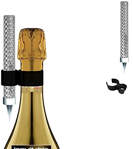 Inevitable Party Flaming Ice Fountain with Bottle Clip for Prosecco and Champagne Bottles (Silver x 1)