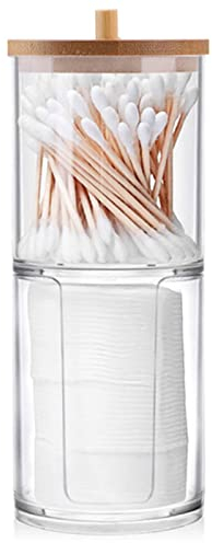Sequpr Stapelbar Wattestäbchen Halter mit Bambusdeckel Wattepad Aufbewahrungsbox Wattepadspender Wattebausch Behälter