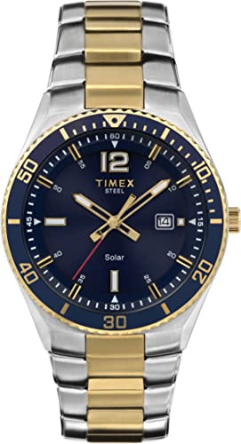 Timex Men's Solar Premium Dress 43mm Watch - Two-Tone Case Two-Tone Bracelet Blue Dial