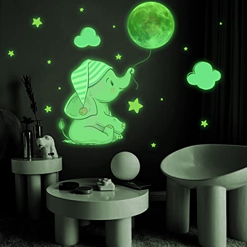 HGDESIGN® Wandtattoo Leuchtend Wandaufkleber Leuchtsticker Elefant Mond Planet Guten Nacht Babyzimmer Kinderzimmer Baby Kind Junge Mädchen Wandsticker Wanddeko Selbstklebend