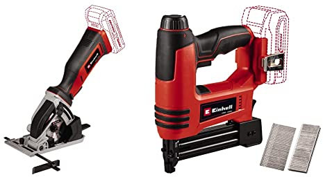 Einhell Cordless Mini Circular Saw TE-CS 18/89 Li-Solo Power X-Change & TE-CN 18 Li Power X-Change 18V Cordless Nail Gun |2-In-1 Brad Nailer & Stapler, 20 Shots Per Minute