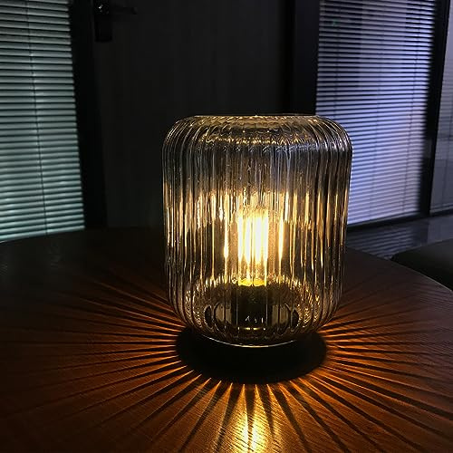 MystiCabin Battery Operated Glass Table Lamp Cordless nightlight for Home Decor