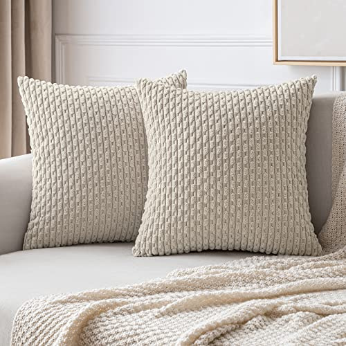 MIULEE 2er Set Kissenbezug 50×50cm Kordsamt Ananas-Ähren Sand | Moderne Struktur Weich Dekorativ Vielseitig Pflegeleicht Langlebig Für Sofa Bett Wohnzimmer Schlafzimmer Und Gästezimmer