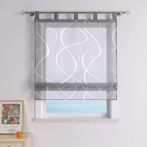 ESLIR Raffrollo Ausbrenner Raffgardine mit Schlaufen Wohnzimmer Gardinen Küche Transparent Bändchenrollo Modern mit Wellen Muster Grau BxH 60x140cm 1 Stück