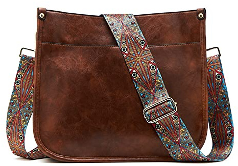 ZOUIQSS Femmes Sacs à Bandoulière en Cuir Sac à Dos Dame Hobo Sac à Main Poches Zippées Sac Avec Sangle Réglable(Marron foncé-(5CM) Couleur50)