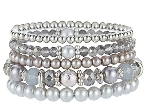 FULU AUTUMN Boho Perlenarmband Damen Mehrschichtiges Armband mit Kristalle Perlen Modeschmuck Geschenke für Frauen(32-Grey)