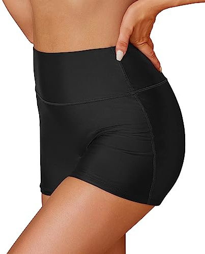 SHEKINI Maillot de Bain Femme - Short de Bain Boxer Élastique - Sporty - Noir, L
