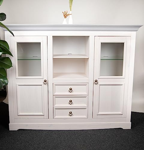 Home affaire Landhaus Schrank Highboard Weiß Grau - Wohnzimmer Esszimmer