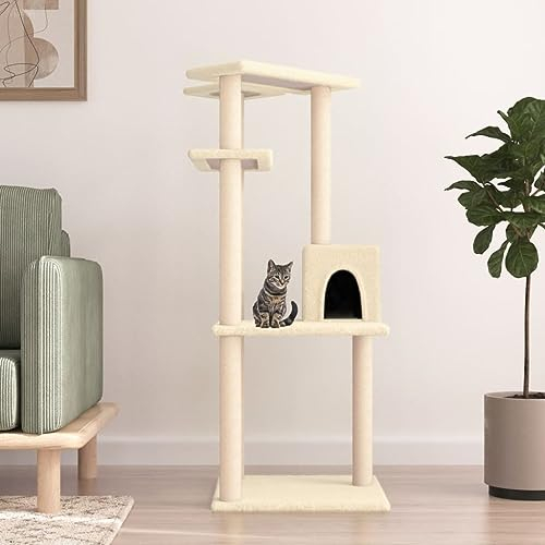 Kratzbaum mit Sisal-Kratzsäulen Creme 123 cm, LAPOOH Katzenkratzbaum, Katzenmöbel, Kratztonne Für Katzen, Aktivitätskratzbäume, Katzen Zubehör