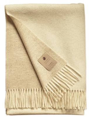 TILLHÅLL Herbst Wolldecke aus 100% Reiner Bio-Lammwolle | leicht & weich | Made in Germany | 130x190 cm | Double-face Optik – Beige