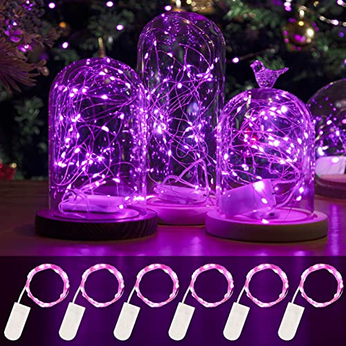 HXWEIYE 6 Stück LED Lichterkette Batterie, 2M 20LEDs | Silber Kupferdraht, Batteriebetrieben, Mini Lichterketten, Deko für Flasche Geburtstag Innen Außen Weihnachten Deko(Rosa)