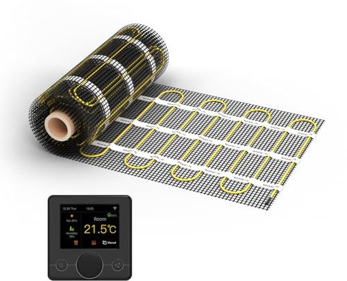 WARMON elektrische Fußbodenheizung für Fliesen: Zweiader-Heizmatte WARMON CLASSIC 150 W/m², heating mat, mit Thermostat nach Wahl, FARBE:Th. R7C-716 WiFi - Schwarz, Mattengröße:6 m²