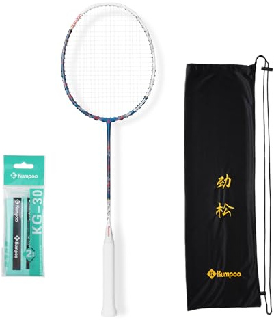KUMPOO Jingsong Professioneller Badmintonschläger, hochwertiges Karbonfaser-Badmintonschläger-Set mit Overgrips und Abdeckung, leichter Schläger für fortgeschrittene Spieler, Outdoor-Spiele, Training