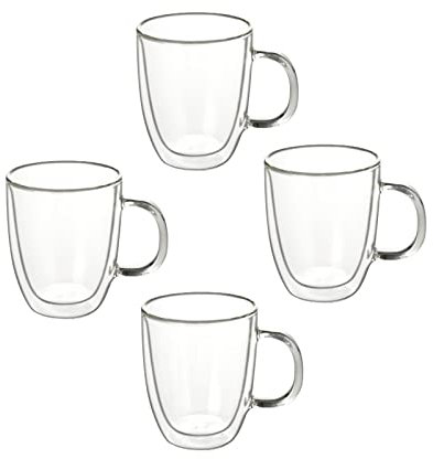 Duiaynke Doppelwandige Glastasse mit Griff, Kaffeetasse für Eis, Tee, Milch (450 ml), 4 Stück