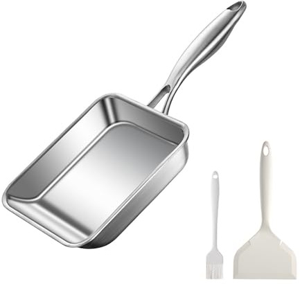 Toutrop 7.5 Japanese Omelette Egg Pan, 316 Stainless Steel Egg Pan, Square Frying Pans for Making Omelets and Bacon, Easy to Clean,Silver