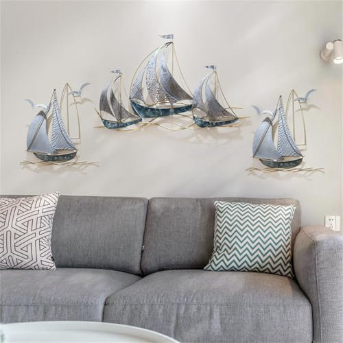 Wanddekoration, Metall, Segelboot, 86,4 cm L x 54,4 cm H, Themen-Wandkunst, Schiffs-Wandskulpturen für Badezimmer und Flur