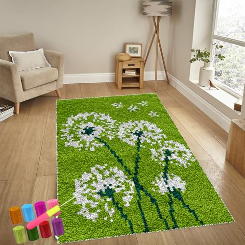 Kit de Tapis de Crochet à Point Noué Coussin au Crochets à Loquet Bricolage, Création de Tapis à Crocher pour Adultes, Tapis Point Noué Kit de Tapis, 38 x 52 cm Modèle de couleur pré-imprimé