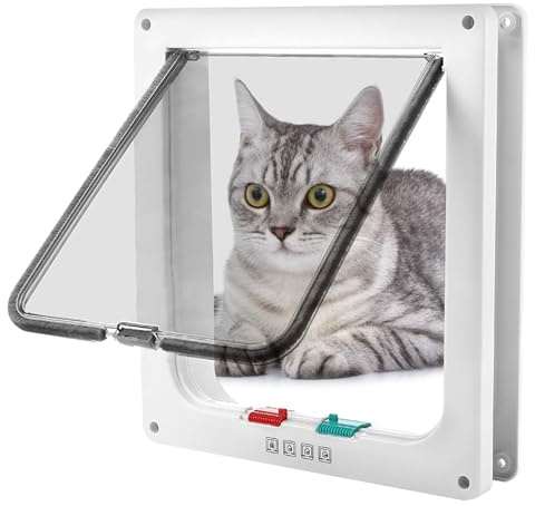 Katzenklappe Hundeklappe,Dünne Katzentür für Fenster,Katzenklappe Fenster,Haustiertüren und Schiebetür,Sicherheits-Haustiertür mit 4-Wege-Schloss,Hundetür Katzentür Haustierklappe (M)