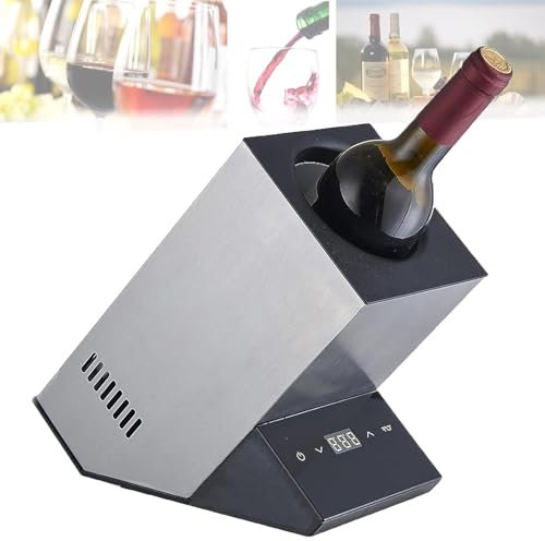 LwiftGal Electric Wine Cooler, Bucket Single Bottle Champagne Iceless Wine Chiller with Touch Screen Temperature Controls, for Various Wines, Champagne,Silver