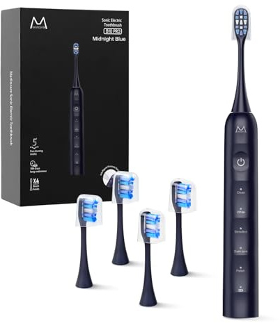 Marlincare Electric Toothbrush for Adults, Rechargeable Sonic Toothbrush with 180 Days Battery Life, 5 Modes, 48000VPM Motor, Smart Timer, IPX8 Waterproof, 4 Brush Heads and Travel Case, Black