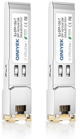Paquete de 2 transceptores SFP+ RJ-45 de 10G/5G/2.5G/1.25G, módulo SFP+ de cobre de 10 GB a Ethernet compatible con Cisco, Meraki, Ubiquiti, TP Link, Supermicro, Netgear e interruptores abiertos, 30
