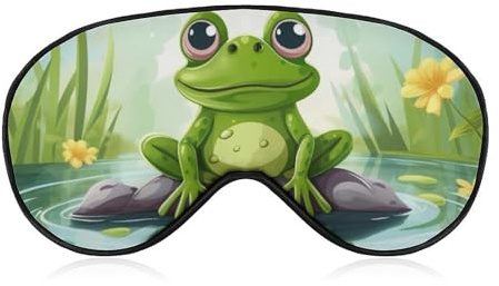 Frosch im Teich Schlafmaske Augenmaske Augenmasken für Schlaf Schlafmasken für Frauen Männer Reise Augenmaske Verstellbare Schlafmaske Schlafmaske Verdunkelung Niedliche Schlafmaske